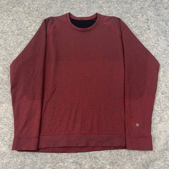 Lululemon Men's Red Textured Long Sleeve Crew Sweatshirt Seamless XL